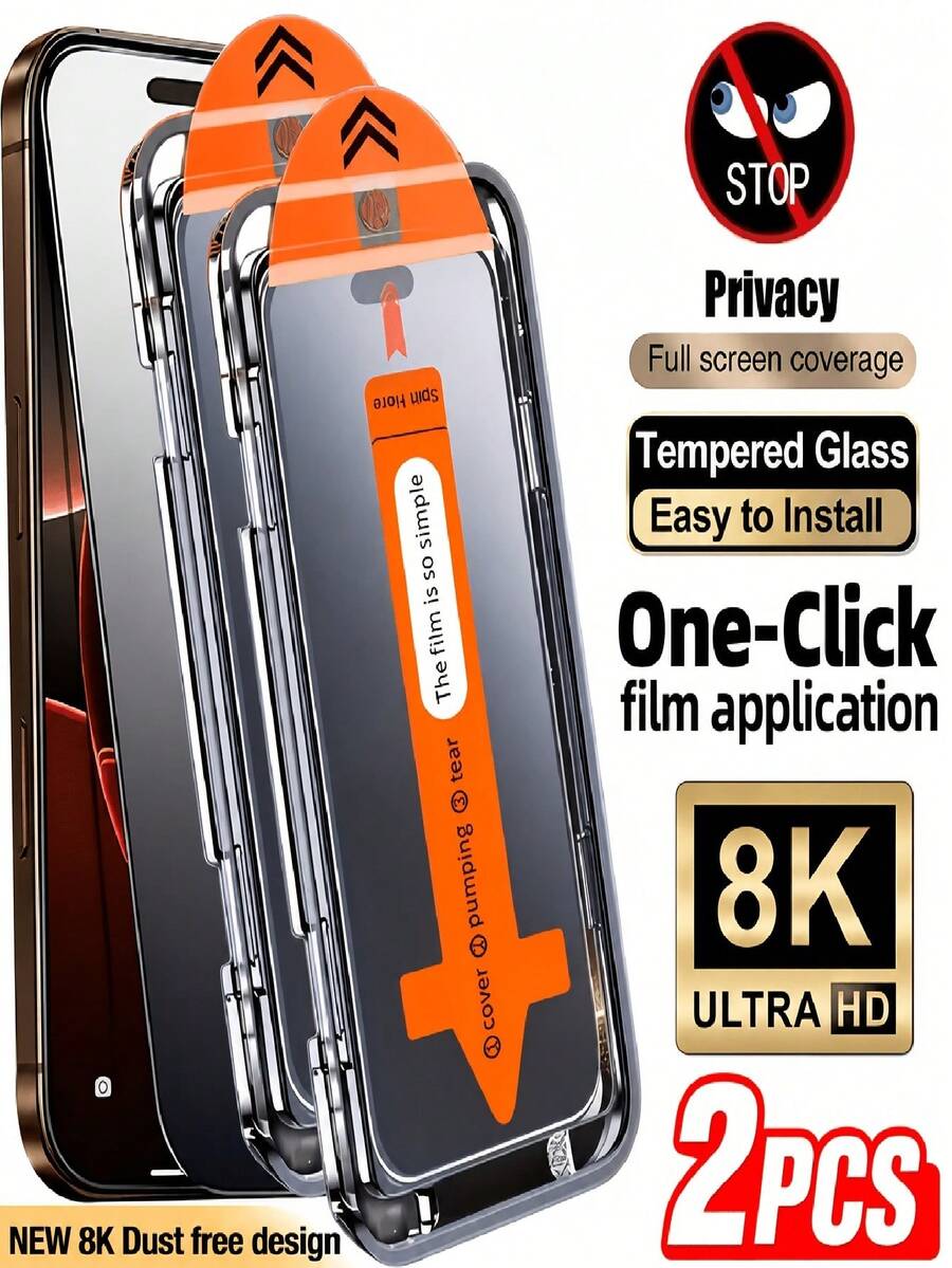 2片裝全螢幕防窺鋼化玻璃螢幕保護貼,相容 iPhone 17 Pro Max/17 Pro/16 Pro Max/15 Pro Max/17/16/15/14/13/12/11/Plus/Mini/17 Air/17E/16E/X/Xr/Xs Max,9H+ 硬度,防刮、防指紋,易安裝 - 2個 - 查看 1