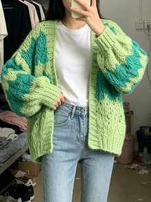 Women's New Long-Sleeve Loose Knit Cardigan For Spring  Autumn - Also Suitable For Winter  Fall Wear - Green - View 4