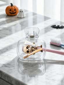 New Halloween Theme Toothbrush Holder/Printed With Skull Holding Toothbrush And Toothpaste Pattern/Portable Toothbrush Accessory/Toothbrush Protective Cover For Home And Travel/Cute Toothbrush Storage Clip/Home Organization/Travel Essential/Cute Design/Fashion Storage/Transparent Protective Cover/Toothbrush Box/Family User/Oral Care Accessory - Multicolor - View 3