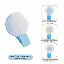 Mini Luz de Preenchimento para Selfie com Clipe Q, Luz de Preenchimento LED Recarregável por USB de Bolso, Luz de Clipe Portátil com Brilho Ajustável em 3 Níveis, Adequada para Selfie de Smartphone, Vlog, Transmissão ao Vivo - Temperatura de cor dupla - Visão 13