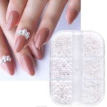 1Box Pearl Decorations Nail Charms White Round Nail Parts Gold Steel Beads Balls Jewelry Nail Art Accessories Color:ZZ01 - View 3
