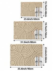 DAJIANG 1pc Flocked Bathroom Mat, Khaki Striped Geometric Pattern, Nordic Minimalist Elegant Style, Thick & Soft, Non-Slip TPR Bottom, Fluffy & Absorbent, Machine Washable, Suitable For Bathroom, Living Room, Kitchen, Bedroom And Holiday Decor - Multicolor - View 3