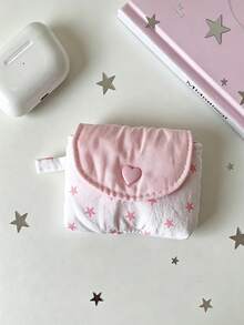 12/1pc Aesthetic Pastel Fabric Wireless Earphone Protective Case With Star Sequin Pattern And Heart-Shaped Snap Button, Mini Earphone Storage Bag, Portable Key And Coin Organizer, Suitable For University, Office, Daily Use, All Seasons - Multiple Colors and Styles - View 11
