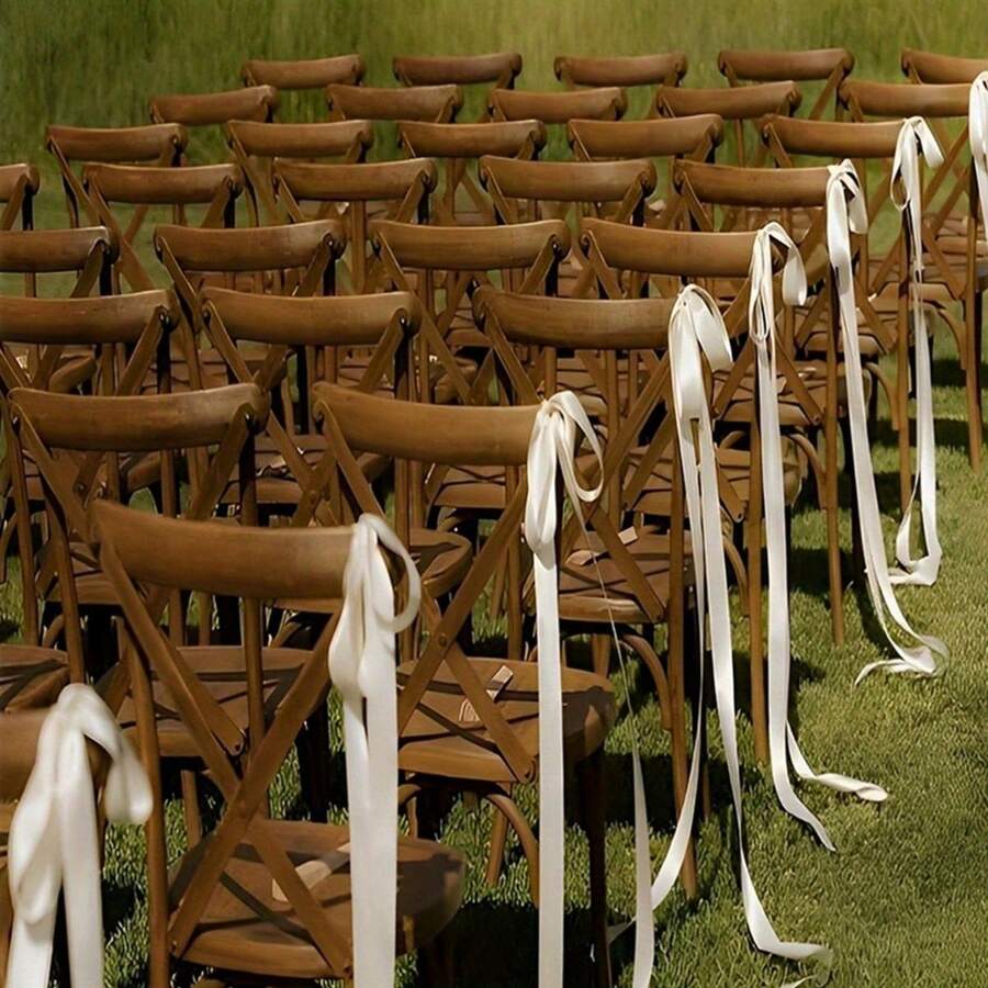 10pcs/5pcs Pure White Decorative Ribbon For Wedding Aisle Decor, Chair Back Decoration, Bench Ribbon Decoration, Suitable For Bachelorette Party, Wedding Banquet, Various Wedding Scenes - Multiple Styles - View 1
