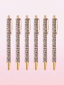 1pc Cute Leopard Print Retractable Ballpoint Pen Set, Minimalist Printed Pen, Suitable For Journaling And Gifting, Perfect Choice For Wedding, Valentine's Day - Multicolor - View 7