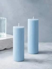 7.87 Inch - 1.97 Inch Blue Vertical Striped Cylindrical Candles, Multiple Sizes, Birthday Gift, Luxury Decor, Room Decor, Autumn Decor, Bedroom, Halloween, Christmas - Blue - View 3