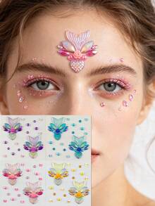 1pc / 4pcs Mermaid Tail Face Gem Stickers, Holographic Face Jewel Sticker, Flash Fish Tail Design, Acrylic Face Gems For Beach Vacation/Music Festival Face Makeup, Mermaid Style Face Gems,Rhinestone Face Sticker,Halloween Costume - Multicolor - View 8