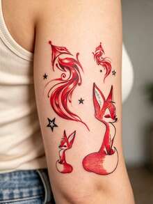Tatuagens Temporárias Fofas de Raposa para Mulheres, Adesivos de Tatuagem de Raposa Vermelha com Design de Estrelas, Tatuagens Falsas à Prova d'Água e de Longa Duração, Arte Corporal Fácil de Aplicar e Remover, Tatuagens de Transferência com Padrão Animal para Braço, Pulso, Ombro, Festa, Acessórios de Festival - Multicolorido - Visão 2