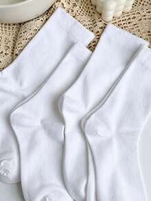 5/10 Pairs Unisex Solid White Comfortable Mid-Calf Socks, Suitable For Daily Wear, Outdoor Leisure, Sports Matching Loafers, Sneakers, All Season - White - View 4