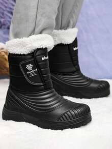 GAISIMA New Men's Pure Black Wavy Striped Fully Thermal-Lined Snow Boots, Thick Textured Anti-Slip Sole Winter Warm Outdoor Boots - Black - View 3