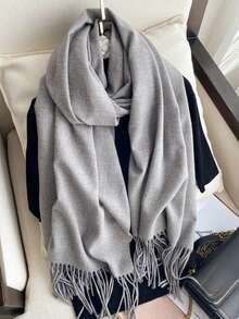 1pc Women's Pure Royal Blue Thick Scarf, Double-Sided Faux Cashmere Wool Scarf, Elegant & Fashionable, Couple Shawl Scarf, Versatile & Warm, Suitable For Autumn/Winter Daily Use - Royal Blue - View 6