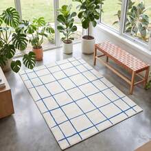 1 buah Karpet Dekoratif Beludru Persegi Panjang Minimalis Motif Kotak Biru Anti Selip yang Dapat Dicuci, Bagian Bawah Anti Selip dengan Permukaan Halus, Alas Beige dengan Garis Persegi Biru Gaya Gambar Tangan, Pola Geometris Minimalis yang Segar, Gaya Rumah Modern Serbaguna, Cocok untuk Area Sofa Ruang Tamu, Kamar Tidur, Ruang Berjemur, Sudut Baca, Palet Warna Lembut dengan Mudah Menciptakan Suasana Rumah yang Bersih dan Menyegarkan, Karpet, Permadani, Permadani Ruang Tamu, Karpet Kamar Tidur, Permadani Beludru, Permadani Geometris, Tikar Motif Kotak, Dekorasi Rumah Minimalis, Dekorasi Ruangan Estetis - MultiWarna - View 2