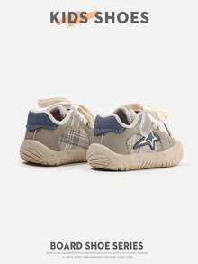 1 Pair Infant Toddler Plaid Star Hook & Loop Low-Top Flat Retro Sneakers For Daily Wear And Outings [Select By Actual Cm Inner Length] - Khaki - View 5