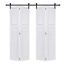 Dual 2Panel Cottagestyle Bi-Fold Door 3/4" Thick 36 In. X 84 In. MDF White Barn Sliding Door With Hardware Kit - Milk White - View 7