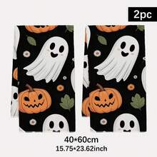 2PCS Halloween Theme Pumpkin Ghost Seamless Pattern Microfiber Soft Kitchen Towels, Dish Cloths, Hand Towels, Tablecloths, Kitchen Decor, Kitchen Cleaning, Bathroom Cleaning, Holiday Party Decor, Kitchen & Bathroom Supplies, Home Essentials, Home Decor, Housewarming Gift - Black - View 12