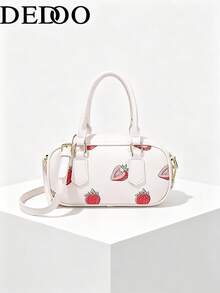 Dedoo Portable Cherry Mini Bag 2026 新款高端拼色圓筒手提包 百搭時尚通勤托特包 - 白色 - 查看 2