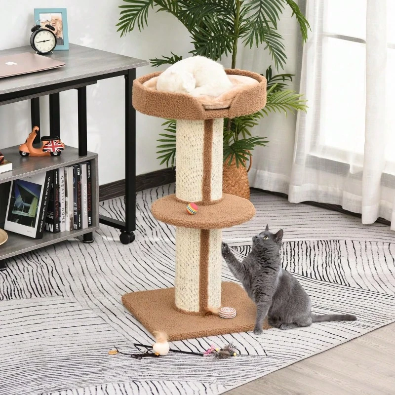 91 Cm Cat Tree, Cat Tower With Sisal Posts, Platform, Cushion, Multi-Level Scratching Post, Climbing Tree, For Medium-Sized Cats, Light Brown - 淺棕色 - 查看 1