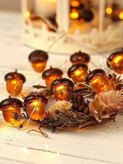 Acorn Shaped Warm Light String Lights, Vintage Autumn Style, Thanksgiving String Lights, Hand-Painted Design, Autumn Window & B&B Decor, Window Sill Atmosphere Creation, Indoor Decorative String Lights, Home & Party