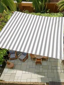 1pc Simple Striped Print Pattern Sunshade Cloth, 2D Flat Print Outdoor Camping Tent, Sunshade Cloth, Camping Hiking Sunshade And Canopy, Washable, Suitable For Various Scenes Such As Garden, Camping, Beach, Without Support Frame - Light Grey - View 6