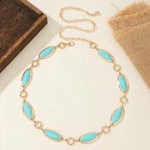 Summer Beach Vacation Easter Enamel Chain Belt, Multicolor Oval Waist Chain, Casual Wedding Evening Dress Fashion Accessory - Cadet Blue - View 7