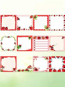 4 Packs Fresh Seven-Star Ladybug Sticky Notes, 12 Random Pattern Set, Hand-Drawn Ladybug, Flower, Grass, Mushroom Creative Border, Includes Lined, Checklist, Blank Multiple Writing Layouts, Thick Paper No Ink Bleed, Removable Without Residue, Suitable For Classroom Marking, Office Memo, Study Plan Recording, Scrapbook Decoration, Cute Insect Style Stationery, Classroom Office Supplies Memo Sticky Notes For Students And Teachers - A - View 3