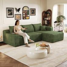 241cm Cloud-Pattern Sofa, Modern Minimalist Upholstered Couch, Comfortable L-Shaped Sofa For Living Room - Green - View 5