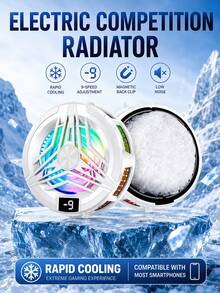 RGB Magnetic Phone Cooler For Gaming, Semiconductor Cooling Fan With LED Display, 9-Speed Adjustable Silent Mobile Phone Radiator For IOS & Android - Red and White - View 4