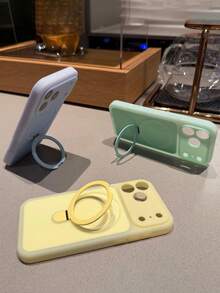 Matte Skin Feel Jelly Ring Holder Soft Magnetic Phone Case Compatible With IPhone 17 Pro Max 17 Pro 17 16 Pro Max 16 Pro 16 15 Pro Max 15 Pro 15 14 Pro Max 14 Pro 14 13 Pro Max 13 Premium Integrated Bracket Shockproof Cover - Pale Blue-green - View 5