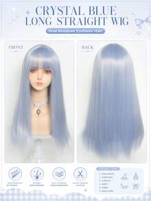 24 Inch Long Straight Blue Cosplay Wig For Women Heat Resistant Synthetic Fiber Wigs With Bangs Cosplay Lolita Anime Halloween Christmas Party Wig Wear - Multicolor - View 6