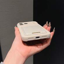 2pcs Set: Eye-Catching Cream White Self-Adhesive Card Holder TPU Shockproof Full Coverage Precise Protection Case Compatible With Apple 11/12/13/14/15/16/17 Pro Max - Antique White - View 4