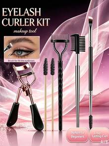 6-teiliges Make-up-Pinselset, enthält Wimpernbürste, Wimpernzange, doppelseitige Augenbrauenbürste, Multifunktions-Augenbrauen- & Wimpernkamm, Wimpernhilfe-Werkzeug mit Kamm - Verschiedenfarbig - Übersicht 2