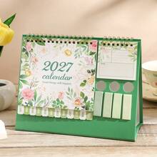 2027 Desktop Calendar With Stickers Labels, Portable Schedule Table Planner Daily Monthly Date Organizer Desk Weekly Calendars Green For New Year Decor Home Office Supplies Presents Birthday - Single Piece - View 10
