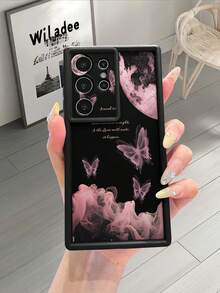 1 buah Casing Ponsel Fashion Android Bahan TPU Murni Warna Pink Asap dengan Motif Kupu-kupu dan Elemen, Tebal, Anti Jatuh, Anti Sidik Jari, Motif Pasir Berlian Hitam, Cocok untuk Samsung/Transsion/HONOR/ - Hitam - View 3