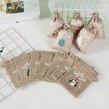 10pcs-Linen Bags, Christmas Gift Bags, Holiday Gift Bags, Jewelry & Snack Storage Bags, Gift Bags - View 5