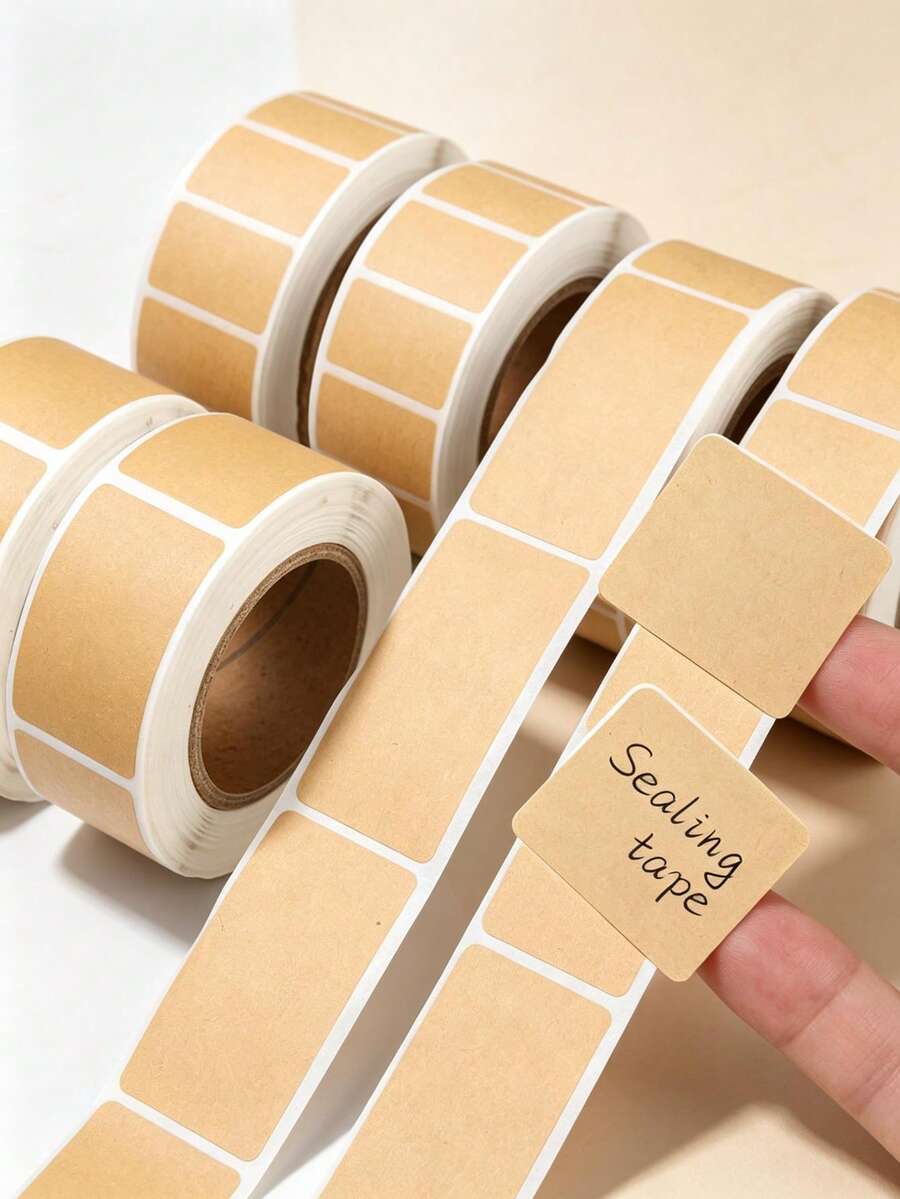 1600/800/15pcs Kraft Paper Seal Labels - Self-Adhesive, Hand-Writeable, Waterproof, Suitable For Packaging, Labeling And Organizing, Packaging Labels, | Waterproof Stickers, Can Labels, Food Labels - Multicolor - View 1