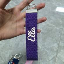 Customized Name Canvas Keychain Wrist Strap, Personalized Bag Charm Key Ring Accessory, Anti-Lost Backpack Luggage Pendant, Handmade DIY - Multicolor - View 11