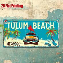 2D Flat Print, 1pc, Vintage Metal Sign, Outdoor Wall Decor, With Tropical Car And Parrot Pattern, Suitable For Home, Bar, Cafe, Garage Wall Decoration, Industrial Style Decor. For Decorative Use Only (Random Style) - A - View 4