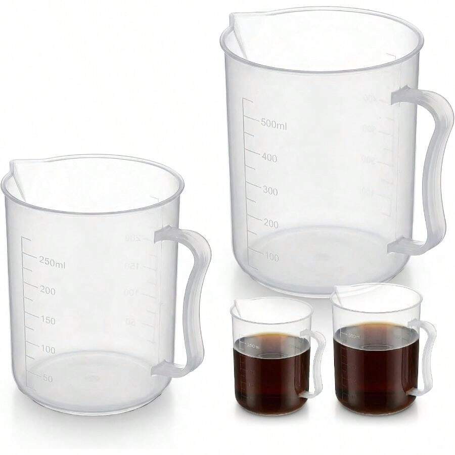 Transparent Measuring Cylinder, Graduated Plastic Measuring Cup With Handle For Kitchen Laboratory, 250ml 500ml, 2 Pieces - Multicolor - View 1