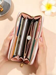 Dompet Panjang Wanita, Desain Hati Kotak-kotak Minimalis, Dompet Koin dengan Banyak Slot Kartu, Cocok untuk Penggunaan Sehari-hari dan Hadiah Liburan - MultiWarna - View 2