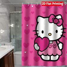 Sanrio Hello Kitty Heart Pattern Shower Curtain Set, 4 Pieces, Includes Bathroom Decor And Matching Hooks For Daily Use (2 Shower Curtains, 1 Toilet Lid Cover, 1 Shower Curtain) - 4-piece Shower Curtain Set - View 17