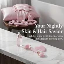 Juego de 12 piezas de herramientas para el cabello para dormir, incluye diadema con varilla rizadora sin calor, masajeador facial, diadema, antifaz suave para dormir, gorro de satén para dormir (para peinar), bolsa de almacenamiento de satén, rodillo facial para mujer, cinta rizadora de seda y satén sin calor, adecuado para rizar durante la noche, incluye gorro de seda para dormir, antifaz, pinzas para el cabello, funda de almohada, lazos para el cabello, juego de masaje facial (rosa), bata de baño, bata, alfombra de baño, dispensador de jabón - A - Ver 6