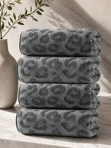 1pc/4pcs/10pcs - Luxury Leopard Print Bath Towel Set - Jacquard Coral Fleece Fabric, Ultra-Soft Plush Towels, Ideal For Creating Bold Home Decor And Spa Environment - Grey - View 7