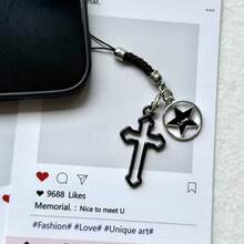 1pc Star Hollow Cross Phone Chain Pendant, Vintage Halloween Small Gift Phone Accessory - Multicolor - View 4