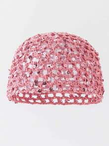 1pc Women's Y2K Cute Casual Fashion Contrast Color Sequin Hollow Breathable Handmade Knitted Hat, Suitable For Outings, Photo Decoration, Music Festivals, Holidays And Other Occasions. - A - View 3