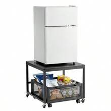 Fridge Stand With Storage, 198 Lbs Fridge Table With Movable Storage Cart Swivel Wheels, Beverage Refrigerator Stand Coffee Bar, Fridge Organizer Office Home Dorm, Black - B - View 2