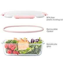 5Pcs Glass Containers With Lids | Meal Prep Containers | Glass Food Container With Lid, Airtight Seal, Leakproof Lid | Dishwasher | Freezer & Microwave - Pink - View 3