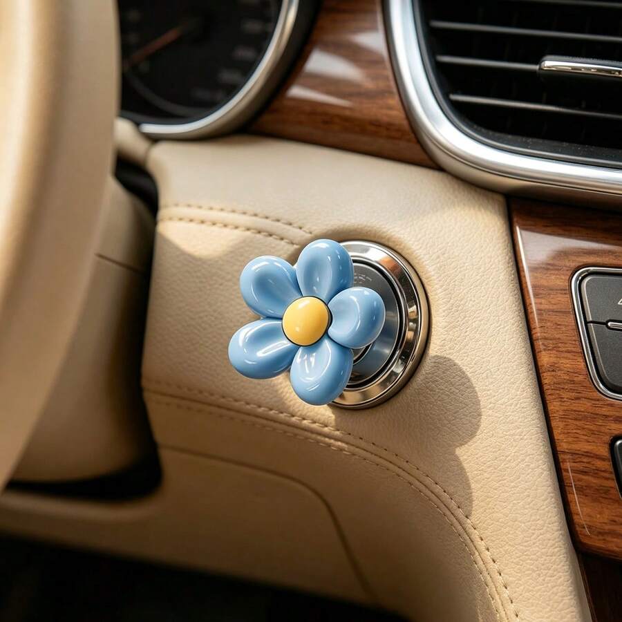 室內裝飾配件,優雅花朵造型按鈕,汽車鑰匙保護套,可愛設計,汽車引擎啟動/停止控制桿保護套,通用一鍵啟動點火蓋,保護指甲 - 花形啟動器裝飾 - 查看 1