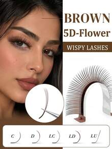 FOXYMEI 12 Rows Brown 5D Eyelashes C/D/LC/LD/LU(M) Curl, Lightweight & Soft, 8-15mm, Fine Tapered Flower Lash Extensions, 0.07mm, Pre-Made Voluminous Lashes, Mixed Style For Full Effect, Lash Technician Supplies - View 8