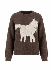 Sweater Pullover Lengan Panjang Motif Hewan Cokelat untuk Wanita - Coklat - View 8