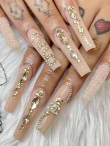 Set Dekorasi Kuku Rhinestone 12 Kotak, Potongan Dekorasi Kuku Warna Champagne, Berbagai Bentuk, Perlengkapan Seni Kuku 3D DIY - Sampanye - View 2